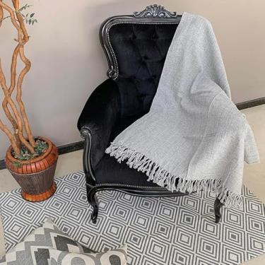Imagem de Manta para Sofá Algodão 2,50x1,80m Artesanal Decorativa com Nós nas Pontas Capa Protetora Elegante(Cinza)