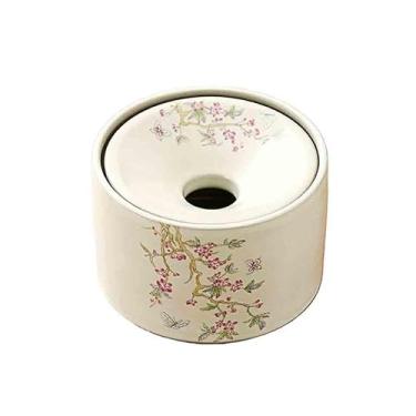 Imagem de Porta-cinzas Cinzeiro de cerâmica com padrão decorativo para uso doméstico na sala estar, à prova poeira e vento, redondo, tampa