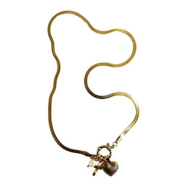 Imagem de tincolia Colar feminino de aço inoxidável estilo europeu e americano corrente de osso de cobra com pingente de coração de 26 letras