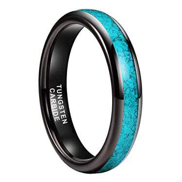 Imagem de TUTISS Anéis de tungstênio de 4 mm, 6 mm, 8 mm, para homens e mulheres, alianças de noivado, casamento, turquesa, incrustadas e polidas, ajuste confortável, Metal não precioso, Sem pedra preciosa