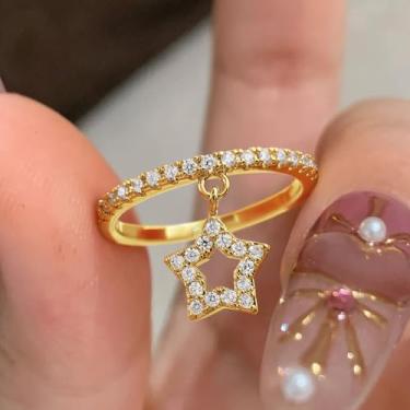 Imagem de 1 anel com pingente personalizado em forma de estrela para mulheres, requintados, leves, luxuosos, joias finas, decoração de namoro para festa de formatura, Cobre, Sem pedra preciosa