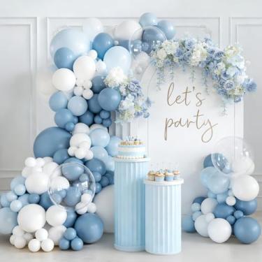 Imagem de Dusty Blue Balloon Arch Kit 158 Pcs Light Blue and White Balloon Arch Garland Kit Include Macaron Balloons for Wedding Birthday Baby Shower Gender Reveal Bridal Decorations (Dusty Blue White Clear)