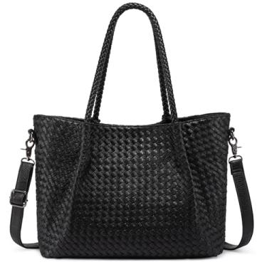 Imagem de LOVEVOOK Bolsa tiracolo feminina de couro vegano para viagens e trabalho, Preto, Large