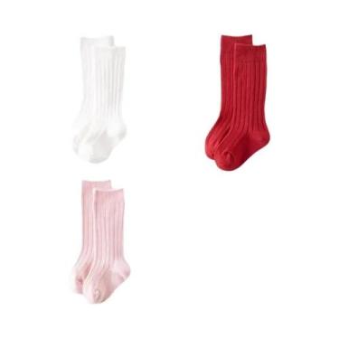 Imagem de Meias Até O Joelho Para Bebês, 3 Pares, Algodão Macio, Para Crianças, 