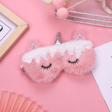 Imagem de Máscara de dormir de unicórnio rosa escuro design de desenho animado macio para descanso bonito e confortável