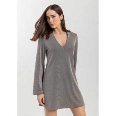 Imagem de Vestido Curto De Mangas Longas Em Malha Com Fios De Lurex-Feminino