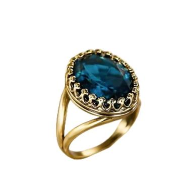 Imagem de Anéis de zircônia cúbica azul banhados a ouro para mulheres pavão azul ovais anéis de diamante anel de cristal azul joias modernas presentes para mulheres irmã, Aço inoxidável, Sem pedra preciosa