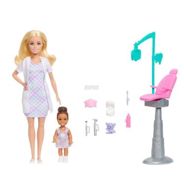 Imagem de Boneca Barbie Profissões Dentista com Cadeira, Criança Pequena e Acessórios
