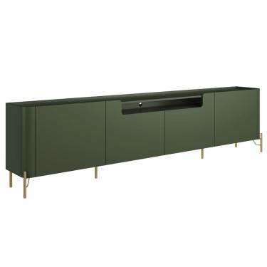 Imagem de Rack Para Sala de Estar TV 75 Pol 4 Portas Pés Industrial Dourado Alef I03 Musgo - Lyam Decor