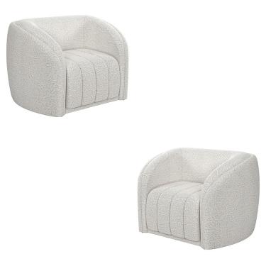 Imagem de Kit 2 Poltronas Decorativas Sala de Estar Adam Boucle Branco G45 - Gran Belo