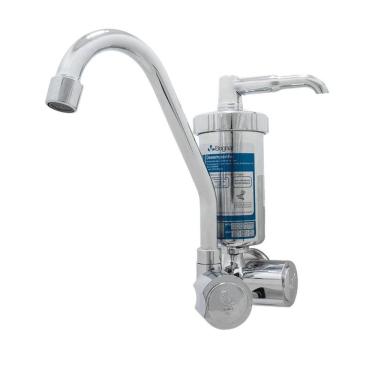 Imagem de Torneira Cozinha Filtro Purificador Bica Móvel Parede Cromado Tubo Metal 1/4 De Volta