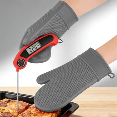 Imagem de Luvas de forno de silicone resistentes ao calor - luvas de alta temperatura, luvas de forno isoladas para cozinhar, grelhar e assar (grizzly)