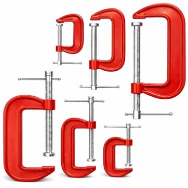 Imagem de Kit 6 Grampos Tipo C Sargento Marceneiro Aço 1 2 e 3 Polegadas Profissional Fixação Presilha Aperto Rápido Marcenaria (25, 50 e 75mm)