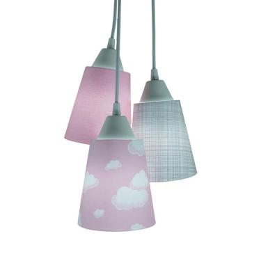 Imagem de Lustre Pendente Luminária Bebê Nuvens Rosa, Branco E Cinza Bivolt