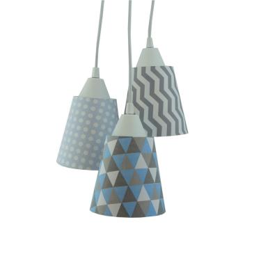 Imagem de Lustre Pendente Luminária Cacho Azul Bebê, Cinza e Branco Bivolt