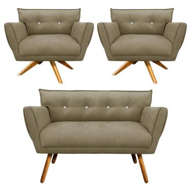 Imagem de Kit 01 Namoradeira E 02 Poltronas Anitta Suede Marrom Rato
