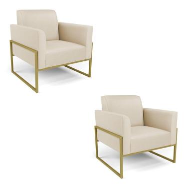 Imagem de Kit 2 Poltronas Base Industrial Alta Dourado Marisa Corino Bege D03 - D\'rossi