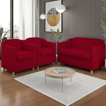 Imagem de Kit 02 Poltronas Reforçada Clinica + Namoradeira Suede Tilla Cor:vermelho