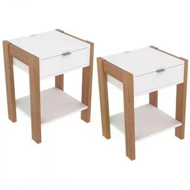 Imagem de Kit 02 Mesa De Cabeceira Com Tomada 1 Gaveta Az1016 Amendoa - TECNO MO