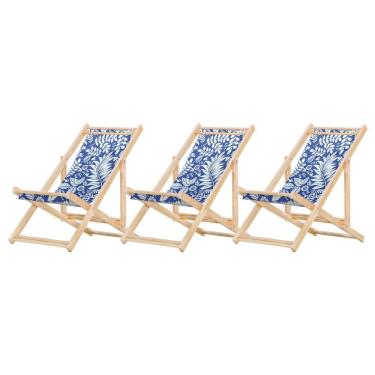 Imagem de Kit 3 Cadeira Espreguiçadeira Dobrável S-b-folhas Brancas