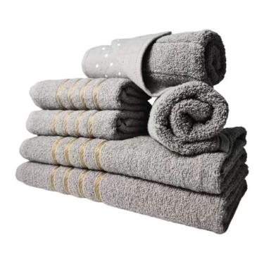 Imagem de Jogos De Toalhas 2 Banhos 2 Rosto 2 Tapetes 6 Pçs Cinza