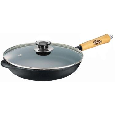 Imagem de Frigideira wok 28×12,5cm 3L cabo madeira tampa vidro Panela Mineira