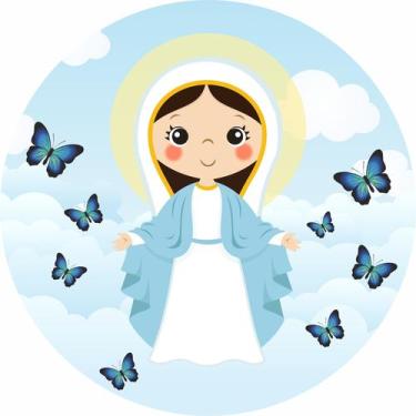 Imagem de Painel de Lona Redondo Nossa Senhora das Graças Borboletas Azuis - Fab