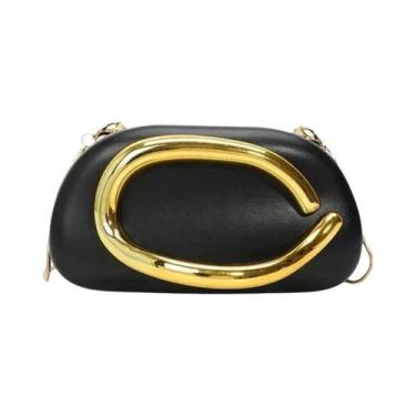 Imagem de Bolsa De Ombro Feminina De Couro PU Com Corrente E Decoração Metálica 