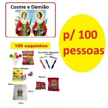 Imagem de Kit 100 Pessoas Doces Festa Cosme E Damião Com Brinquedos - Lynx Produ