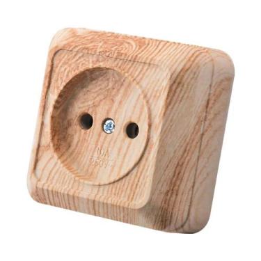 Imagem de Interruptor De Luz De Parede Branco Com Botão De Madeira, 1 Gangue 1 V