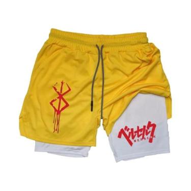 Imagem de Shorts De Compressão 2 Em 1 Para Corrida Masculinos Com Estampa De Ani