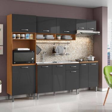 Imagem de Cozinha Compacta Aurora com Balcão 120cm sem Tampo e Balcão 70cm Cinamomo Grafite Aramó...