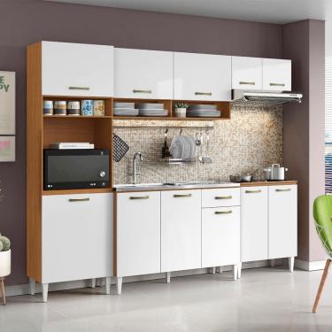 Imagem de Cozinha Compacta Aurora Balcão 120cm com Pia e Cuba GhelPlus e Balcão 70cm Cinamomo Branco Aramóveis