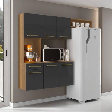 Imagem de Cozinha Compacta Carol com 6 Portas e 1 Gaveta com Balcão Atacama Grafite Aramóveis