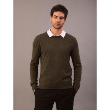 Imagem de Suéter Calvin Klein Manga Longa Extrafino Merino Blend Oliva-Masculino