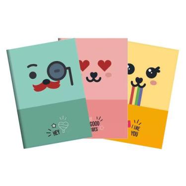 Imagem de Kit Caderno Jandaia Flexível Le Decorado Emojis 30 Folhas com 03 Unida