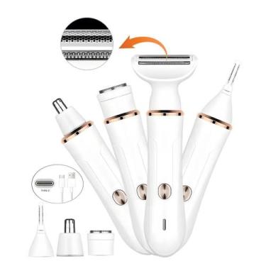Imagem de Aparador Depilador Elétrico Feminino 4 em 1 Portátil USB Corpo e Rosto