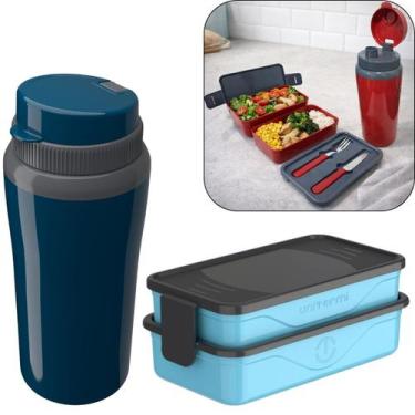 Imagem de Kit Marmita Fit Unitermi Talheres Divisórias Copo Térmico Miami 650ml 