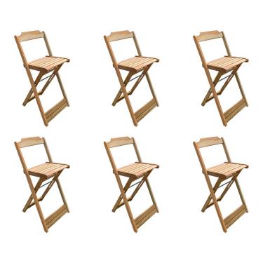 Imagem de Jogo De 6 Banquetas Bistrô Dobrável Em Madeira Padrão - Sem Pintura / Crua - Marrom