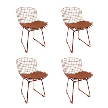 Imagem de Kit 4 Cadeiras Bertoia Cobre Com Assento Cobre