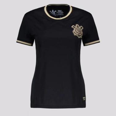 Imagem de Camisa Corinthians Baby Look Bordado Gold Feminina Oficial, Preto, Dou