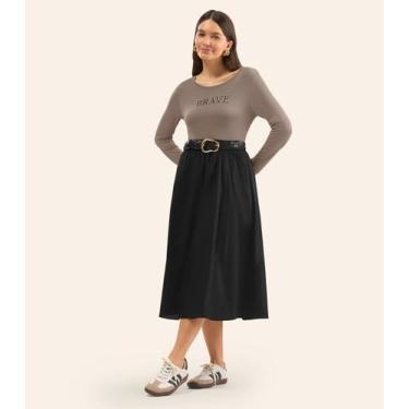 Imagem de Blusa Feminina Manga Longa Estampada Rovitex Marrom, P, Marrom