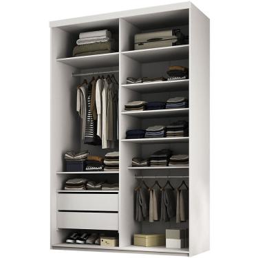 Imagem de Closet Solteiro Guarda Roupa Sem Porta 139cm 2 Gavetas MDF Tunísia R02 Branco - Lyam Decor