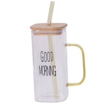 Imagem de Copo De Vidro Good Morning com Tampa E Canudo Drinks 400ml