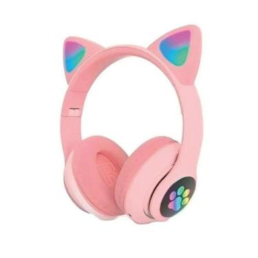 Imagem de Fone Gatinho LED RGB Bluetooth Dobrável Headset Cute Para Crianças e G
