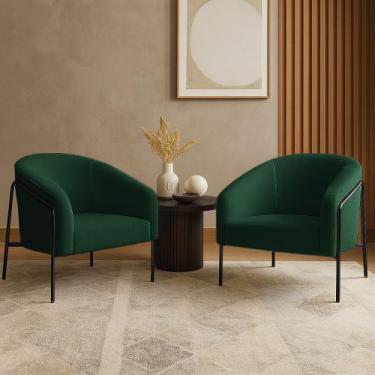 Imagem de Poltrona Sala Industrial Alta Preto Kit 2 Stella Bouclê Verde D03 - D 