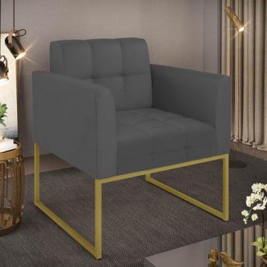 Imagem de Poltrona Sala Decorativa Elisa Pé de Aço Lateral Dourado Sintético Gra
