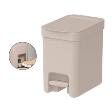 Imagem de Lixeira Banheiro Bege Com Pedal 6lt Esconde Saco De Lixo - Ou