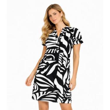 Imagem de Vestido Curto Estampado Com Peitilho Infinita Cor Bege, G, Bege