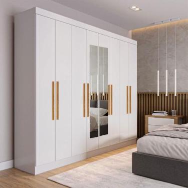 Imagem de Guarda-Roupa Casal Monte 8 Portas 4 Gavetas 100% Mdf com Espelho Branc
